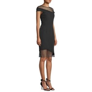 MILLY Lillian Italian Cady Sheath Dress with Sheer Point d'Esprit Insets
